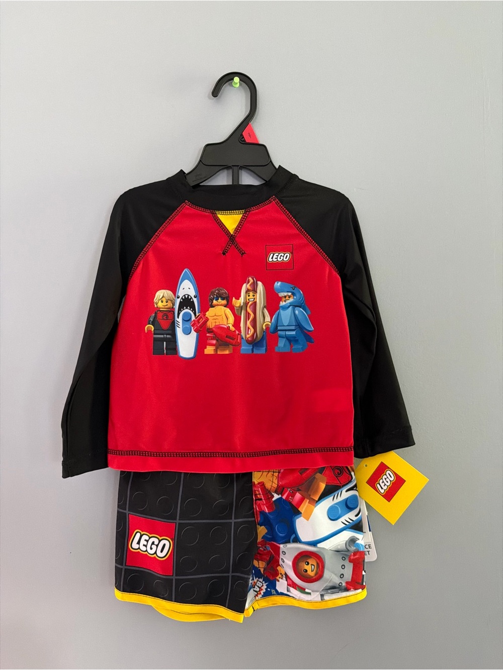 Lego Red & Black Kids' Rash Guard Swim Set with Minifigure Graphics